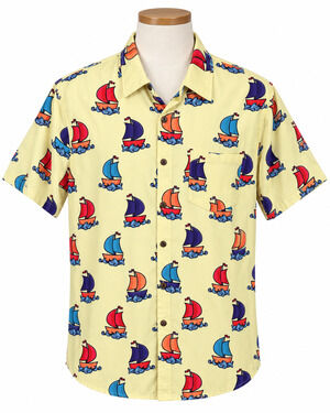 Hooligan Hawaiians Button Up Shirt Size Large Pirate Ships Aloha Summer